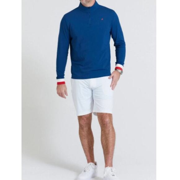 Redvanly Hubbard Quarter Zip Pullover Tuxedo Stripe Blue Red White Size Small - Picture 3 of 15